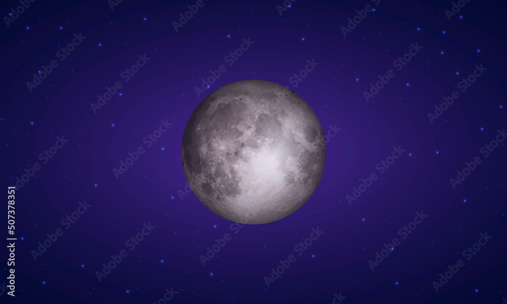 Light violet full moon in the space of the Milky Way - vector