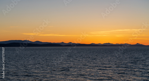 Sunset sky over the pacific ocean, Southern Gulf Islands, Strait of Georgia.