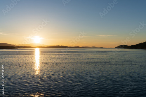 Sunset sky over the pacific ocean  Southern Gulf Islands  Strait of Georgia.