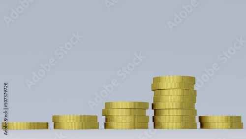 3D rendering animation of some stacks of compounding coins