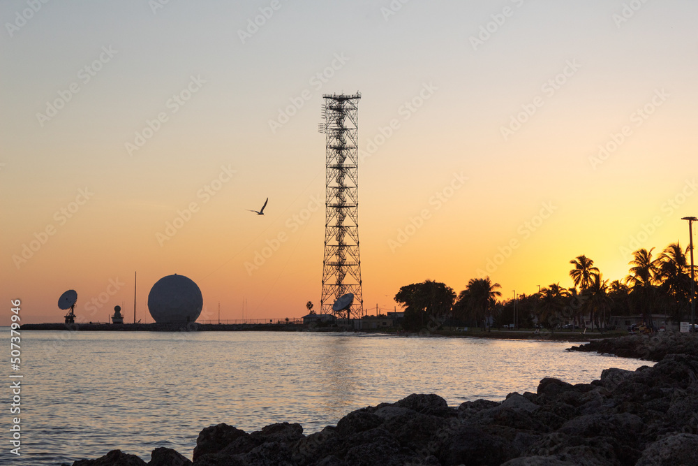 Antenna of the ocean shore during sunset in Key West, Florida