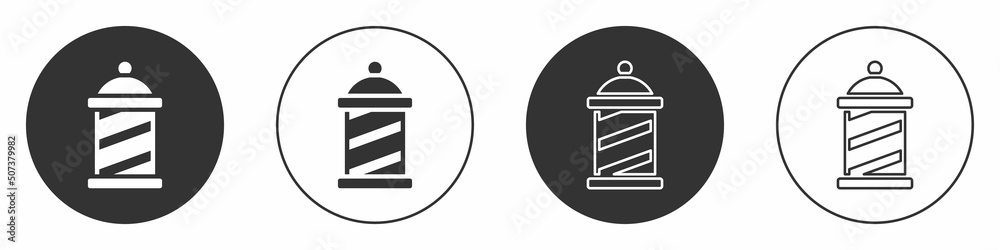 Black Classic Barber shop pole icon isolated on white background. Barbershop pole symbol. Circle button. Vector Black Classic Barber shop pole icon isolated on white background. Barbershop pole symbol. Circle button. Vector
