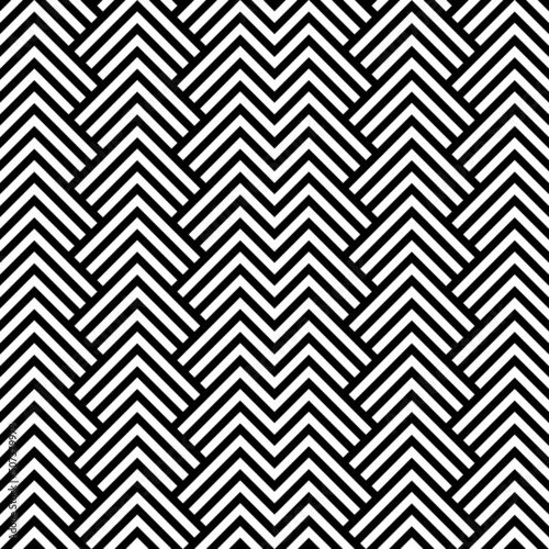 Seamless mountains, arrows, curves pattern. Repeated chevrons, angle brackets, zigzag lines background. Ethnic ornament. Ancient mosaic motif. Scales wallpaper, Digital paper, textile print. Vector.