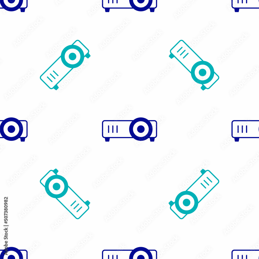 Blue Presentation, movie, film, media projector icon isolated seamless pattern on white background. Vector Blue Presentation, movie, film, media projector icon isolated seamless pattern on white background. Vector