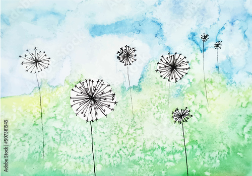 Abstract hand drawn dandelions