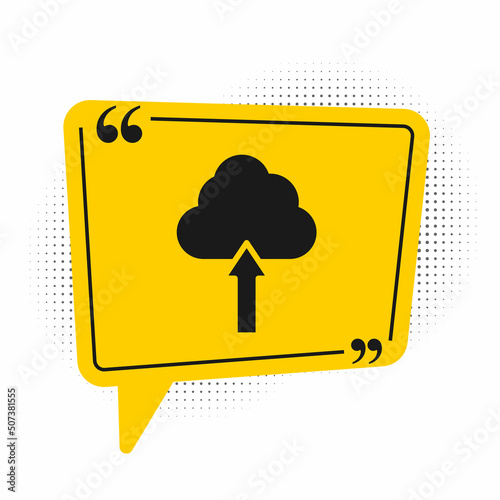 Black Cloud upload icon isolated on white background. Yellow speech bubble symbol. Vector