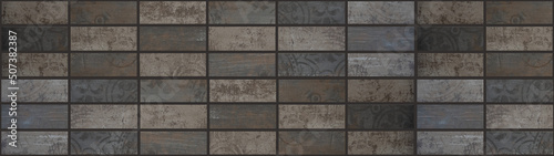 Gray grey brown vintage retro geometric rectangular mosaic motif cement concrete tiles texture background banner panorama