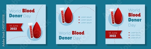 World blood donor day charity social media post, banner set, cardiological health awareness advertisement concept, 14 June 2022 content marketing square ad, abstract print, isolated on background photo