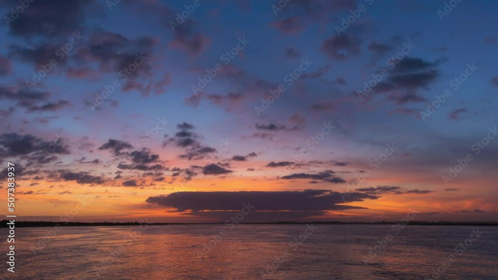 Time lapse of a vibrant colorful pastel sky after a sunset over a bay. Jones Beach - Long Island, New York Time lapse of a vibrant colorful pastel sky after a sunset over a bay. Jones Beach - Long Island, New York