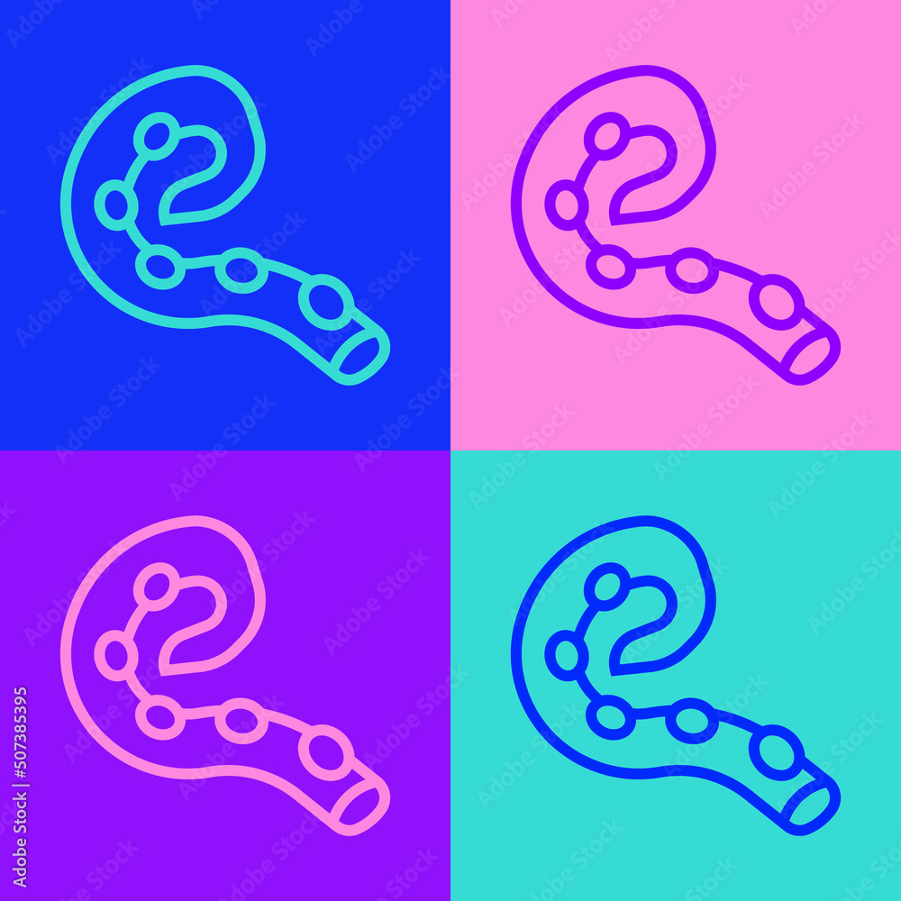 Obraz premium Pop art line Octopus of tentacle icon isolated on color background. Vector