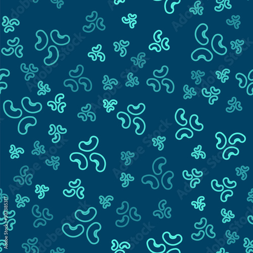 Green line Beans icon isolated seamless pattern on blue background. Vector