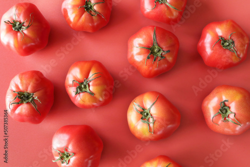 かわいいトマトのフレーム素材（シンプル赤背景） © やっこねぎ5