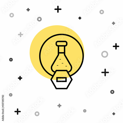 Black line Test tube and flask chemical laboratory test icon isolated on white background. Laboratory glassware sign. Random dynamic shapes. Vector