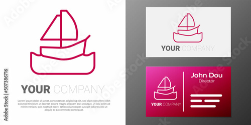 Logotype line Yacht sailboat or sailing ship icon isolated on white background. Sail boat marine cruise travel. Logo design template element. Vector