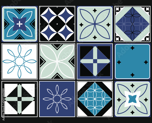 Tiles collection. Azulejos art design. Spanish, Portugease, Moroccan tiles set. 