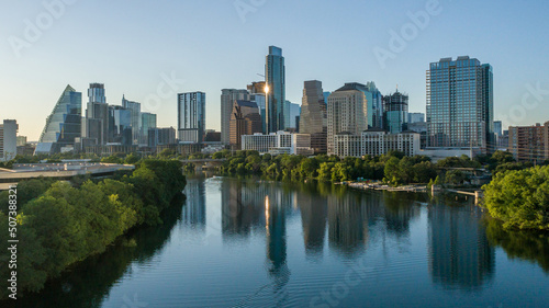 Austin Texas Skyline 2022 Dusk with Colorado River Lady Bird Lake photo