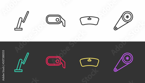 Set line Windscreen wiper, Car rearview mirror, Windshield and Timing belt kit on black and white. Vector