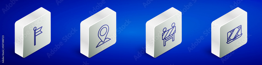 Set Isometric line Location marker, , Road barrier and City map navigation icon. Vector Set Isometric line Location marker, , Road barrier and City map navigation icon. Vector