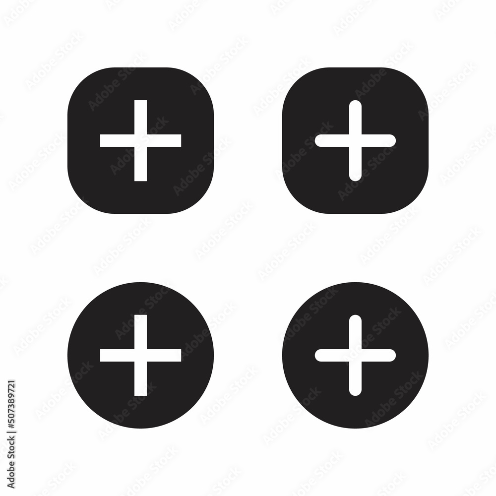 Add button icon vector of social media elements. Cross, plus sign symbol Add button icon vector of social media elements. Cross, plus sign symbol
