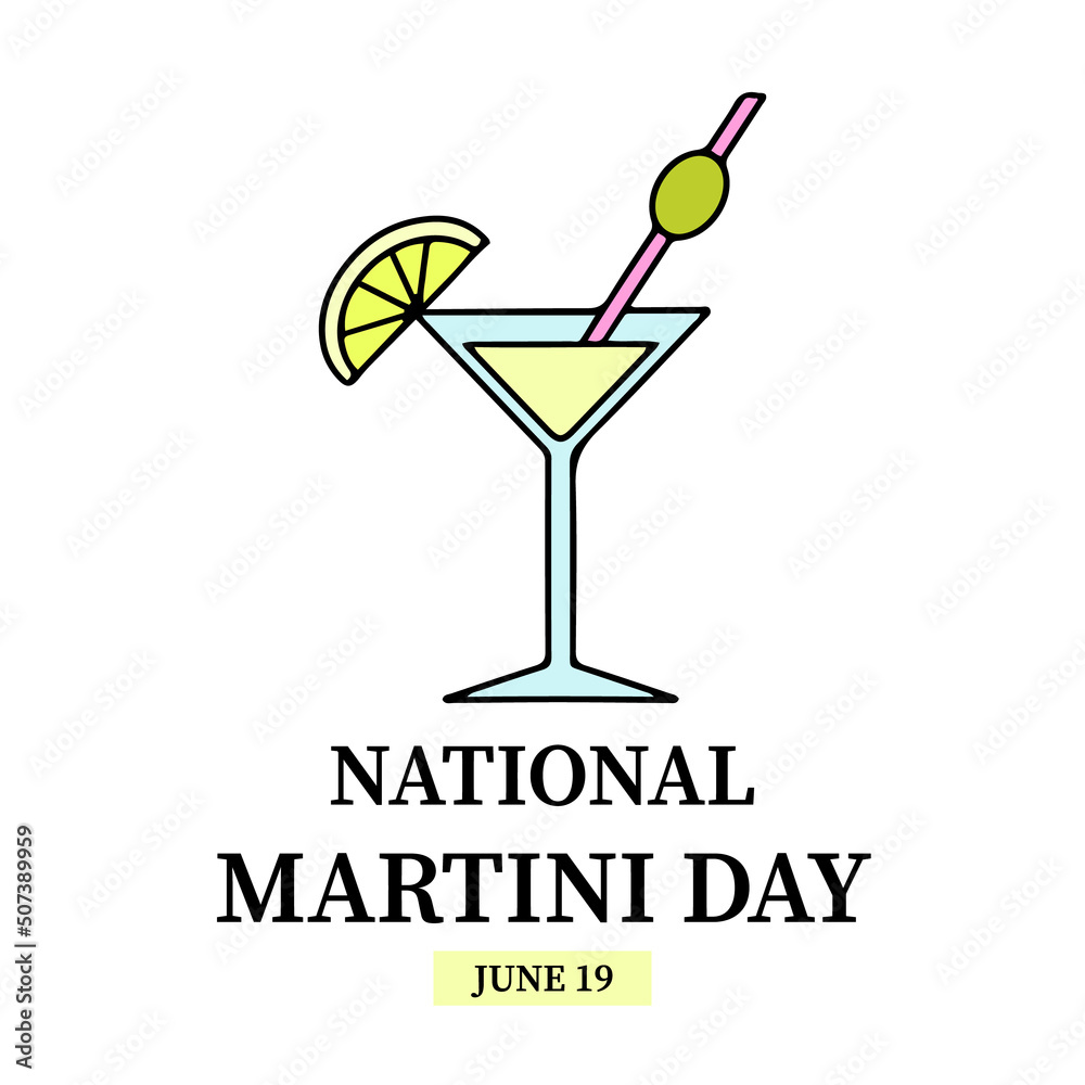Martini Day typography poster. American National holiday on June 19. Vector template for banner, flyer, label, etc Martini Day typography poster. American National holiday on June 19. Vector template for banner, flyer, label, etc
