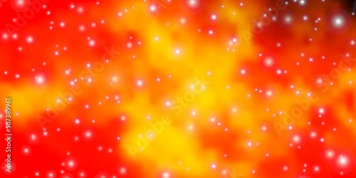 Dark Orange vector background with small and big stars.