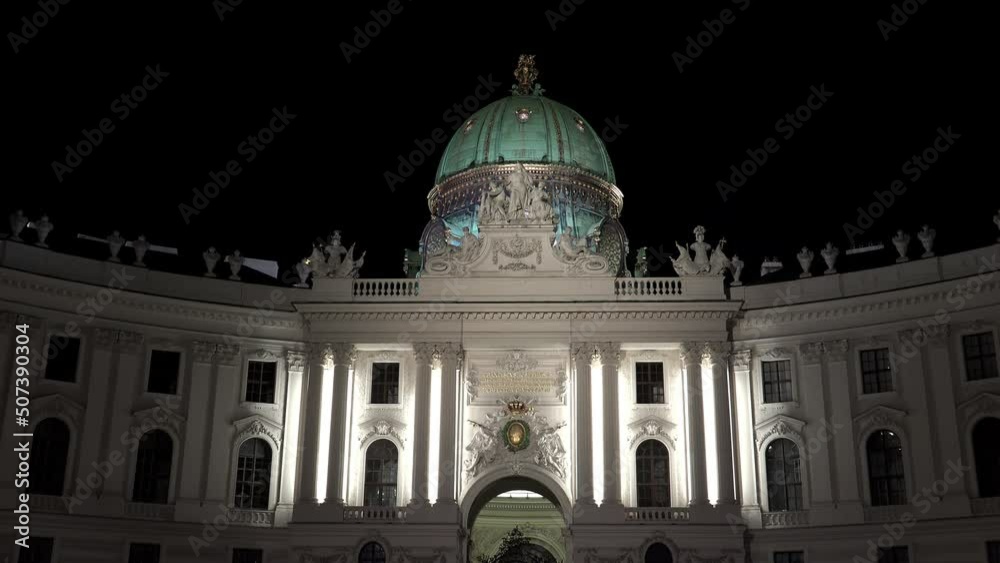 Dome of the Imperial Palace Hofburg. Night. Vienna. Austria. 4K. Dome of the Imperial Palace Hofburg. Night. Vienna. Austria. 4K.