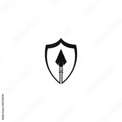 shield with spear logo vector icon illustration