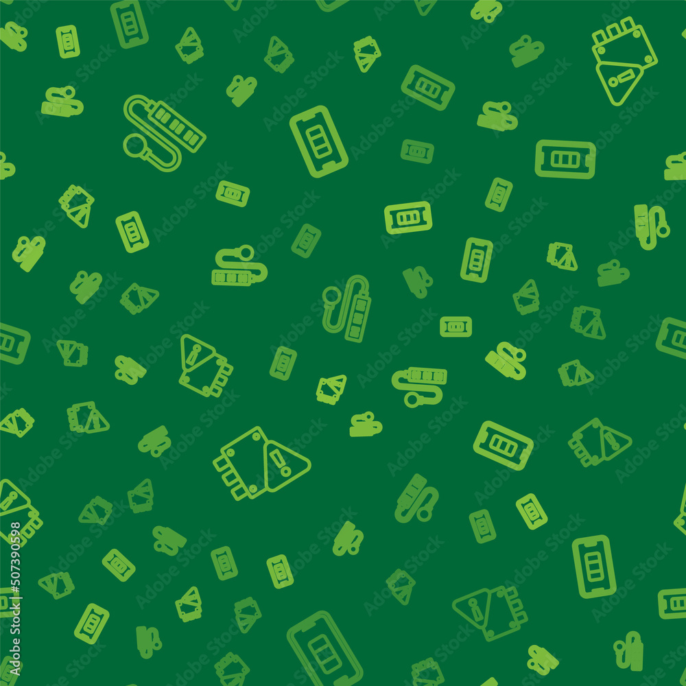 Set line Electric extension cord, House under protection and Smartphone battery charge on seamless pattern. Vector