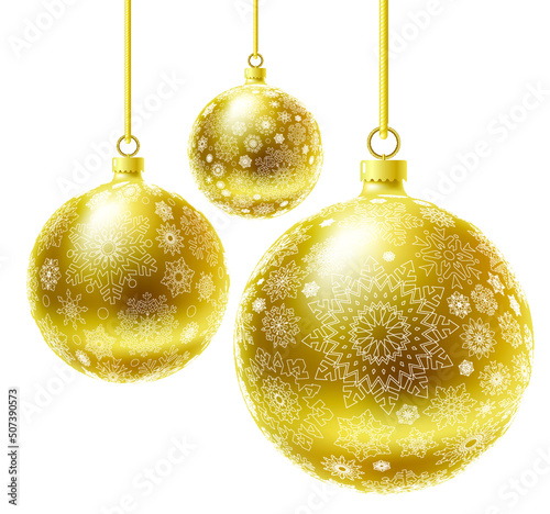 Golden realistic vector Christmas balls set.