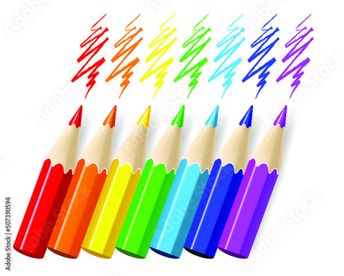 Color pencils on white background.