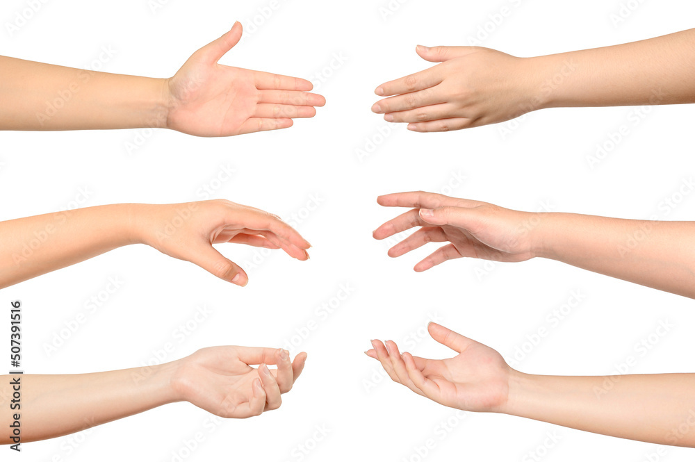 Set of Woman hands gesture isolated on white background