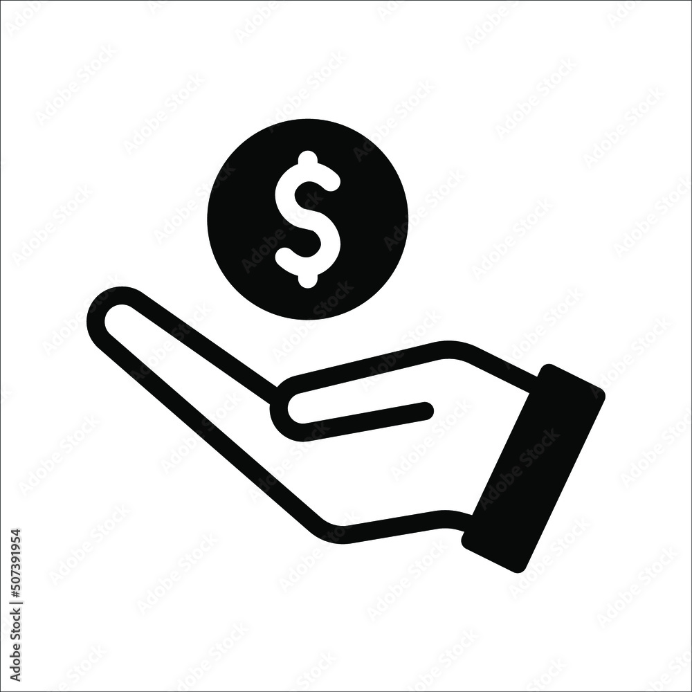save money icon, salary money, invest finance, hand holding dollar, line symbol on white background. save money icon, salary money, invest finance, hand holding dollar, line symbol on white background.