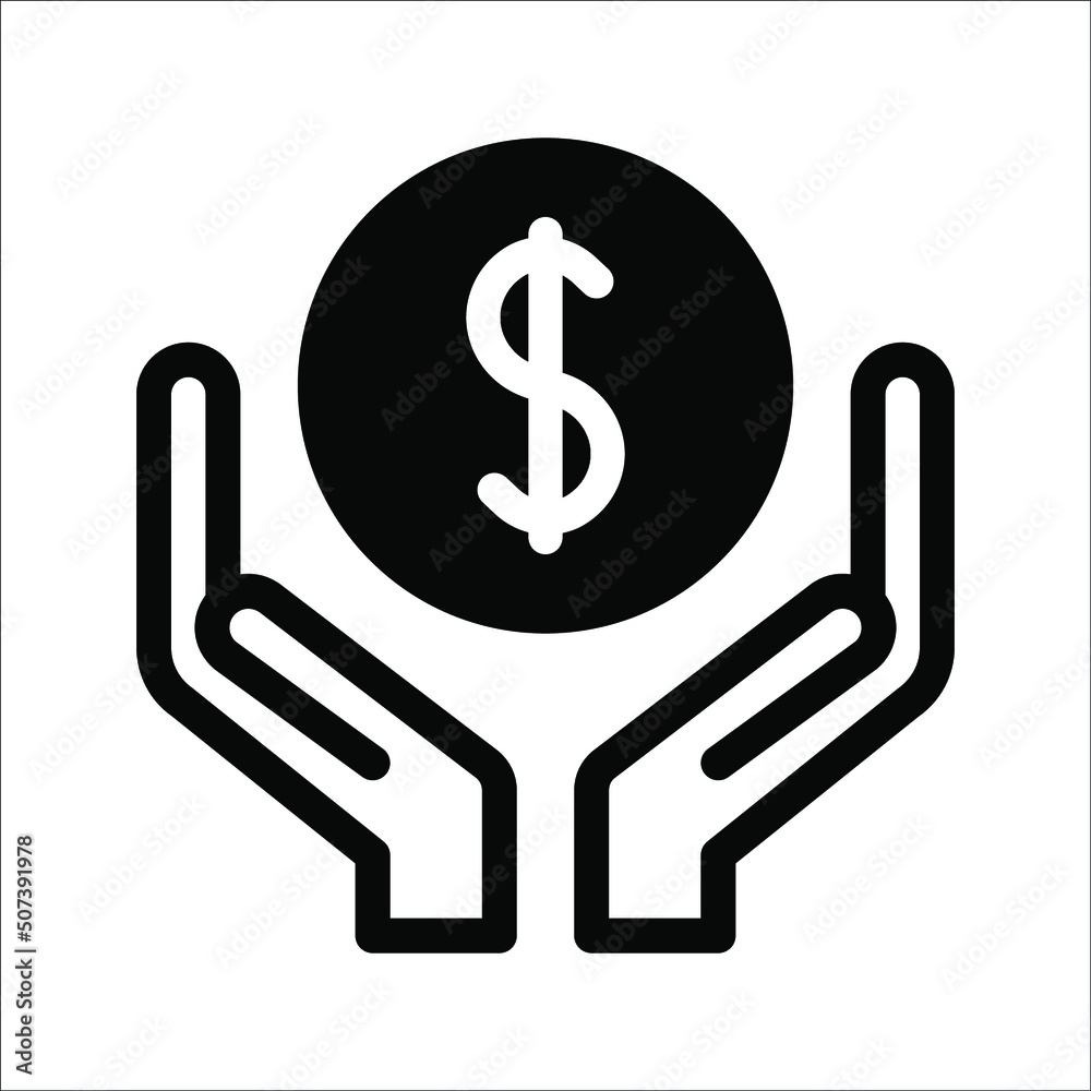 save money icon, salary money, invest finance, hand holding dollar, line symbol on white background. save money icon, salary money, invest finance, hand holding dollar, line symbol on white background.
