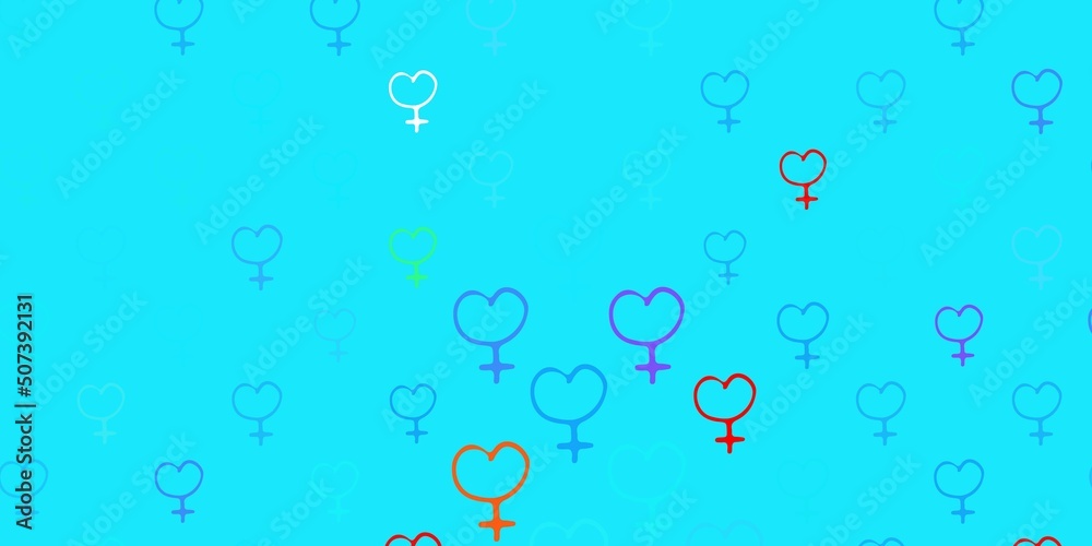 Light Blue, Red vector pattern with feminism elements.
