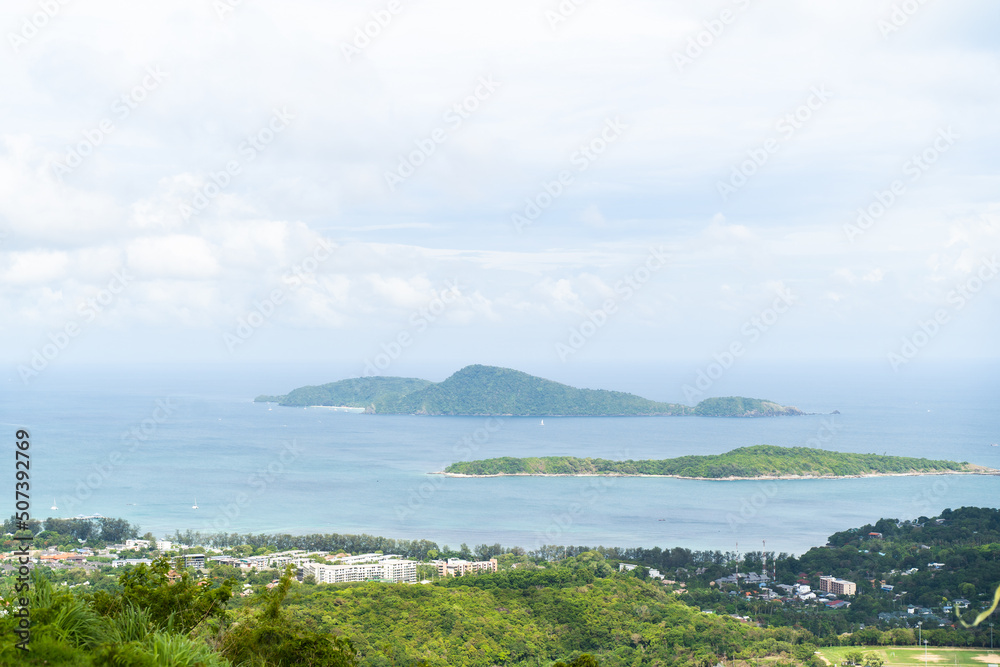 Fototapeta premium Black Rock Viewpoint sunset view point phuket thailand during rainy season