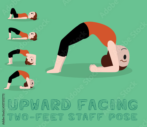 Yoga Tutorial Upward Facing Two-Feet Staff Pose Cartoon Vector Illustration