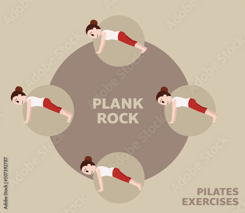 Pilates Moves Exercises Plank Rock Cute Cartoon Vector Illustration