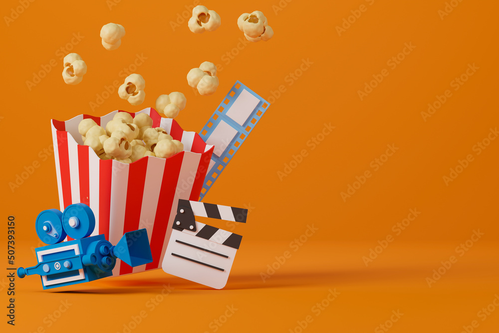 Film reel background with copy space. 3D illustration, Stock Photo