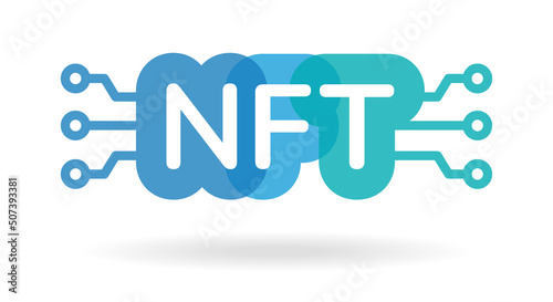 NFT blockchain technology. Non-fungible Token, colorful word vector illustration.