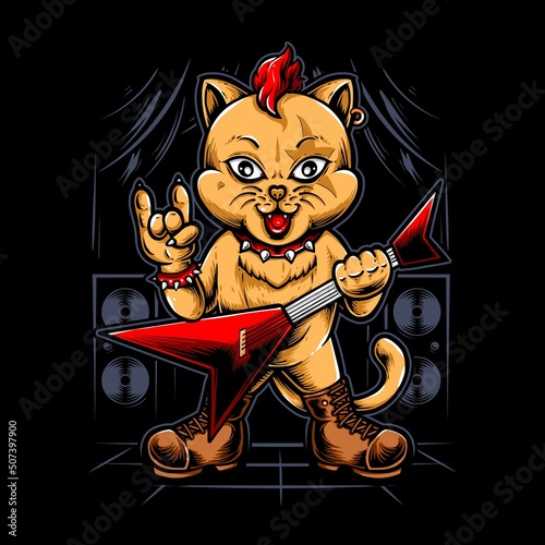 rocker cat holding guitar vector