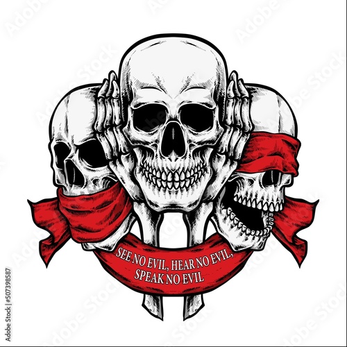 3 wise monkey skull vector illustration