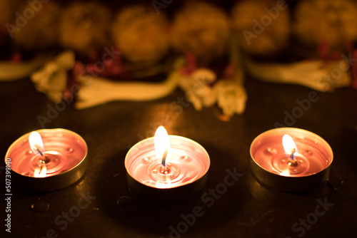 Deepabali , Deepavali or Deepawali - the festival of lights, is widely celebrated in India and now all over the world. Rangoli Diyas - colourful and decorated candles are lit in night.