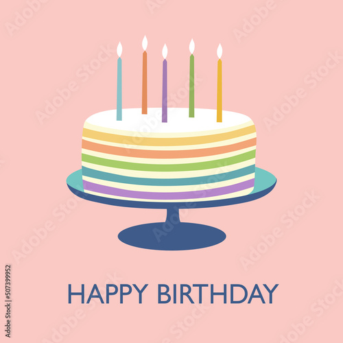 Happy birthday cake designed for card in flat design.