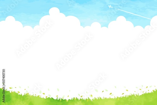 シンプルな草原と青空の風景イラスト