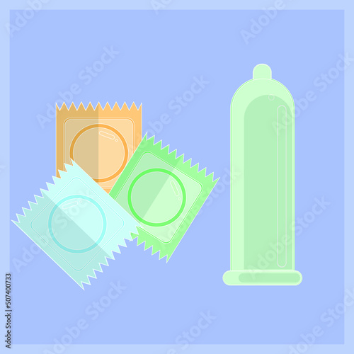 Vector image of a packaged and opened condom