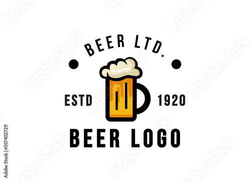 Craft Beer glass and malt Brewery label logo design vector in trendy modern cartoon line style illustration. Liquor logo for pub and bar club