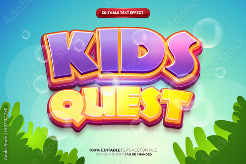 kids quest cartoon comic 3D logo mock up template Editable text Effect Style