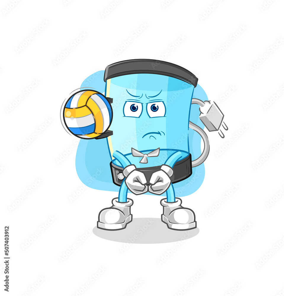 Obraz premium blender play volleyball mascot. cartoon vector
