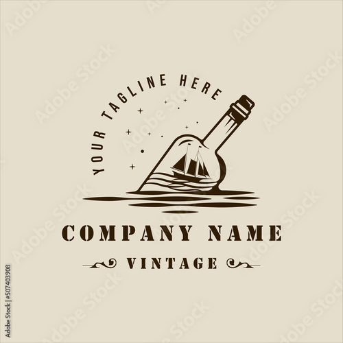 sailing ship inside bottle logo vintage vector illustration template icon graphic design. retro sailboat miniature concept sign or symbol for shop business and travel print t-shirt