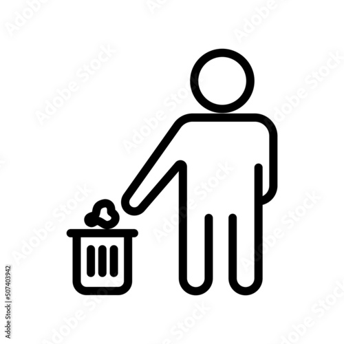 trash can icon vector with people. Throw garbage in its place, Cleanliness, environmental cleanliness, healthy environment. line icon style. Simple design illustration editable